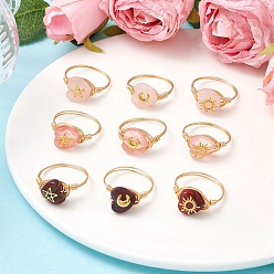 Mixed Shapes Кольца из латуни и вишневого кварца, розового кварца, натуральной красной радужной яшмы для женщин, сердце/ звезда/ луна/ солнце, разнообразные, внутренний диаметр: 18~18.5 мм, 9 шт / комплект