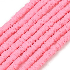 Hot Pink Handmade Polymer Clay Beads Strands, Heart, Hot Pink, 5~5.5x5~5.5x1mm, Hole: 1.8mm, about 455~460pcs/strand, 17.91~18.11 inch(45.5~46cm)