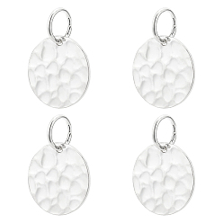 Серебро 4шт. подвески из стерлингового серебра, чеканные плоские круглые подвески, с прыжковых колец, серебряные, 12x0.6 мм, отверстие : 4.4 мм