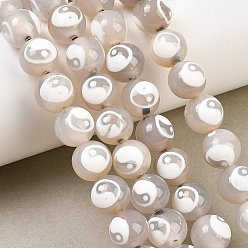 Yin-yang Pattern Тибетского стиля DZI бисер нитей, природный агат бисер нитей, окрашенная и подогревом, круглые, белые, узор инь-ян, 10.2~10.5 мм, отверстие : 1.3 мм, около 35 шт / нитка, 13.78'' (35 см)