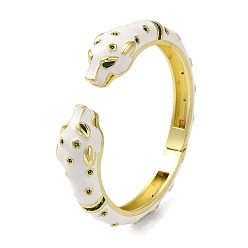 Golden Brass Pave Green Cubic Zirconia Leopard Open Cuff Bangle for Women, with Enamel, Golden, Inner Diameter: 2-1/8x2-1/8 inch(5.3x5.4cm)