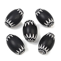 Black Handmade Millefiori Glass Beads, Chevron Beads, Oval, Black, 35~36.5x22~23.5mm, Hole: 5x4~7mm