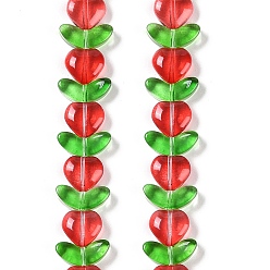 Красный Прозрачные стеклянные бусины, листьев и сердца, красные, 7.5~9.5x10.5~14x4~5 мм, отверстие : 1 мм, около 54 шт / нитка, 14.96~15.24'' (38~38.7 см)