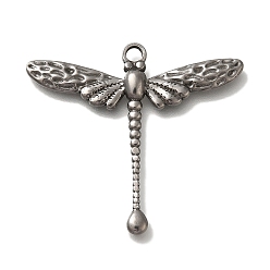  304 Stainless Steel Pendants, Dragonfly Charm, Antique Silver, 31x35x2.5mm, Hole: 2.3mm
