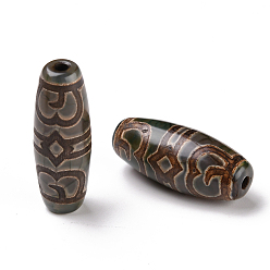 2-Eye Tibetan Style dZi Beads, Natural Agate Beads, Dyed & Heated, Oval, 2-Eye, 28.5~32x10~12.5mm, Hole: 1.5~3mm