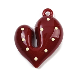 Темно-Красный Подвески из непрозрачной акриловой эмали, сердце, темно-красный, 41x33.5x11 мм, отверстие : 3 мм
