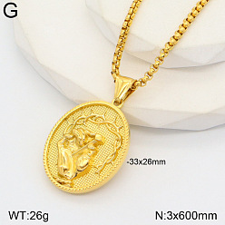 Palm 304 стали овальной ожерелья из нержавеющей подвесные, золотые, ладонь, 23.62 дюйм (60 см)