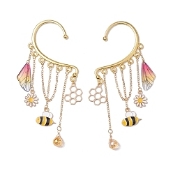 Золотой Серьги с кисточками из латуни в виде пчел и стеклянных капель, сплав манжеты серьги, альпинистские серьги с запахом для женщин, золотые, 114x45x2 мм