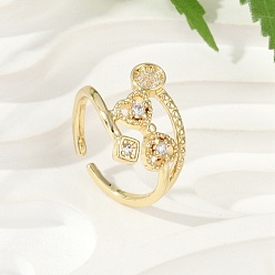 Настоящее золото 18K Латунные микро проложить манжеты кольца кубического циркония, без кадмия, без никеля и без свинца, открытые кольца бантик, реальный 18 k позолоченный, внутренний диаметр: 17 мм