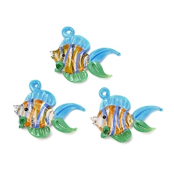 Темно-Голубой Подвески лэмпворк ручной работы, рыба, глубокое синее небо, 36~38x46~47x13~14 мм, отверстие : 2~2.5 мм
