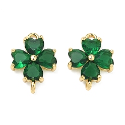 Зеленый Подвески-клеверы из стекла ко Дню Святого Патрика, с реечной обшивкой латунными выводами, золотые, без кадмия и без свинца, долговечный, зелёные, 15.5x11.5x3.5 мм, отверстие : 1.4 мм