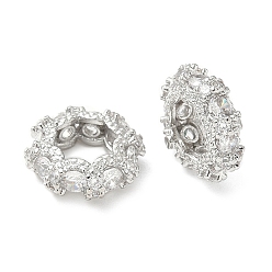 Платина Латуни кубического циркония европейские шарики, долговечный, бусины с большим отверстием, платина, 12x4 мм, отверстие : 6.5x6 мм