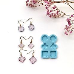 Dark Cyan Pendant Silicone Molds, Resin Casting Molds, For UV Resin, Epoxy Resin Jewelry Making, Flat Round & Diamond & Square, Dark Cyan, 63x45x7mm