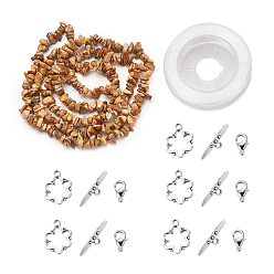 Picture Jasper DIY Bracelets Necklaces Jewelry Sets, Natural Picture Jasper Chips Beads Strands, Toggle Clasps, Lobster Claw Clasps and Elastic Wire, 12.6x10.6x2.1cm