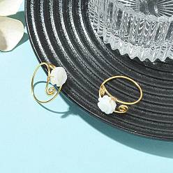 Золотой Кольца на палец из натуральной раковины трохида/раковины трохуса, цветок, с экологически чистой медной проволокой для женщин, золотые, американский размер 9(18.9мм)~21мм