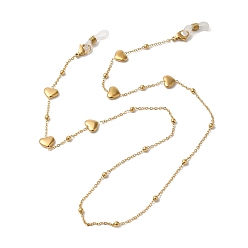 Настоящее золото 18K Цепочки для очков, Цепи из нержавеющей стали в форме сердца, ремешок на шею, шнур для маски, с резиновыми петлями, реальный 18 k позолоченный, 615 мм