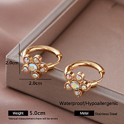 Flower 304 Stainless Steel Rhinestone Hoop Earrings for Women, Golden, Flower, 20x20mm