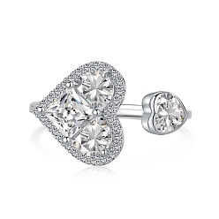 Платинированный Кольцо с родиевым покрытием 925 из стерлингового серебра с камнем по случаю рождения, кубический цирконий сердце открытые манжеты кольца, с печатью s925, Реальная платина, размер США 7 (17.3 мм)