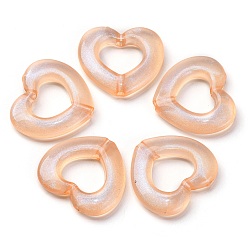 Оранжевый Светящиеся прозрачные акриловые бусины, светится в темноте, с блеском порошок, сердце, оранжевые, 26x29x5 мм, отверстие : 3 мм