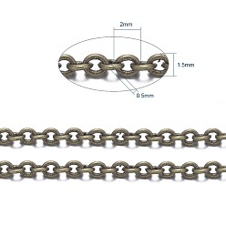Antique Bronze Brass Cable Chains, Soldered, with Spool, Oval, Cadmium Free & Nickel Free & Lead Free, Long-Lasting Plated, Antique Bronze, 2x1.5x0.35mm, about 301.83 Feet(92m)/roll