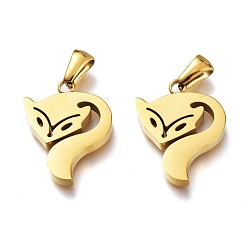 Golden Manual Polishing Ion Plating(IP) 304 Stainless Steel Pendants, Fox, Golden, 21.5x17x3mm, Hole: 6x2.5mm
