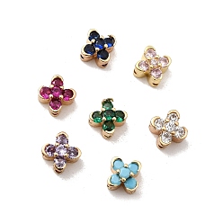 (52) Непрозрачная лаванда Многожильные звенья из латуни с паве из кубического циркония, клевер, реальный 18 k позолоченный, разноцветные, 6x6x5 мм, отверстие : 1 мм