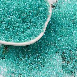 Бирюза Стеклянные цилиндрические бусины, бисер, внутри цветов, круглое отверстие, бирюзовые, 2.4~2.7x1.5~1.8 мм, отверстие : 1.2 мм, Около 20000 шт / фунт