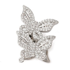 Платина Латунное микропейв, прозрачный кубический цирконий, складные застежки, без кадмия, без никеля и без свинца, бабочка, платина, 32 мм