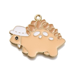 Персиковый Слойка Подвески из эмали и сплава, золотые, динозавр с подвеской на шляпе, розовые, 24.5x30.5x1.5 мм, отверстие : 1.6 мм
