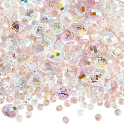Розовый 114шт прозрачные гальванические стеклянные бусины, граненые, разнообразные, туманная роза, 5.5~8x5.5~8x4~6 мм, отверстие : 1.2~1.6 мм