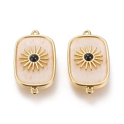 Белый Нефрит Соединители звеньев естественного белого нефрита и черного агата, с долговечной позолоченной латунной фурнитурой из настоящего 18 k золота, прямоугольные, 28x16x6.2 мм, отверстие : 1.2 мм