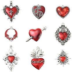 Красный 36 шт 9 стили подвески из сплава эмали, стойки покрытие, без кадмия, без никеля и без свинца, сердце, красные, 19~40x20~30x2~4 мм, отверстие : 1.5~2.2 мм, 4 шт / стиль