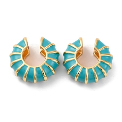 Темный Голубой Латунные серьги-каффы для женщин, с эмалью, золотые, темные голубые, 23.5x9 мм