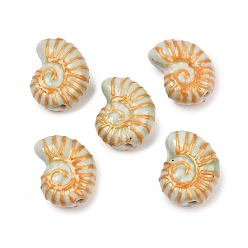 Нектар Фарфоровые бусины ручной работы, золотой металл обвитыми, спиральная оболочка, нектар, 21x16x9 мм, отверстие : 2 мм