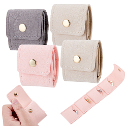 (52) Непрозрачная лаванда 4шт. 3 цвета 4-карманные валики для украшений из искусственной кожи с металлическими кнопками золотистого цвета, кольца ожерелья серьги браслеты, прямоугольные, разноцветные, 5.5x4.5x1.9 см