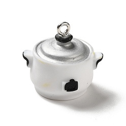 Furniture & Appliances Непрозрачные подвески смолы, с платиновыми тоновыми железными петлями, прелести электроприборов, белые, узор рисоварки, 20.5x23x19 мм, отверстие : 2 мм