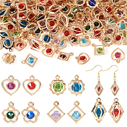 (52) Непрозрачная лаванда 100шт 5 стили покрытия стойки экологически чистые железные подвески, со стразами, сердце и ромб и цветок и круг, золотой свет, разноцветные, 15~19x11~13x5~8.5 мм, отверстие : 1.2~1.5 мм, 20 шт / стиль