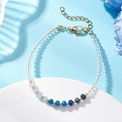 Синий Браслеты из окрашенного натурального малайзийского нефрита и стеклянных бусин для женщин, рондель, градиент цвета, синие, 7.13 дюйм (18.1 см)