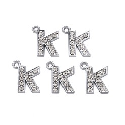 Letter K Подвески из сплава , с кристально горный хрусталь, платина, без кадмия и без свинца, алфавит, letter.k, 17x14.5x2 мм, отверстие : 1.6 мм