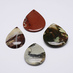 Смешанные камни Природных драгоценных камней подвески, слеза, 44~53x34~42x5~9 мм, отверстие : 1.5~2.5 мм