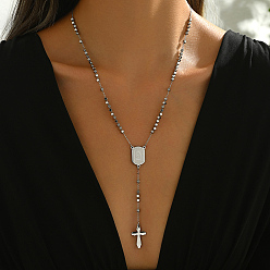 Virgin 201 шарик ожерелья из нержавеющей стали четки, портрет кисточка крест ожерелье винтаж панк мода женские y ожерелья, серебро , девственница, 21.46 дюйм (54.5 см)