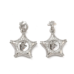 Платина Латунные микропаве прозрачные подвески с фианитом, без кадмия и без свинца, стойки покрытие, долговечный, звезды прелести, платина, 18x15.5x4 мм, отверстие : 3x3.5 мм