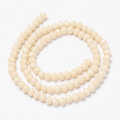 Antique White Opaque Solid Color Glass Beads Strands, Faceted, Rondelle, Antique White, 4x3mm, Hole: 0.4mm, about 130pcs/strand, 16.54 inch(42cm)
