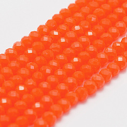Темно-Оранжевый Стеклянные бусины, имитация нефрита , граненые, рондель, темно-оранжевый, 4x3 мм, отверстие : 1 мм, около 130~140 шт / нитка, 15.3 дюйм ~ 15.7 дюйм (39 см ~ 40 см)