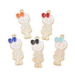 Золотой Подвески из эмали и сплава, череп с бантом, разноцветные, золотые, 32.5x13x1.5 мм, отверстие : 1.8 мм