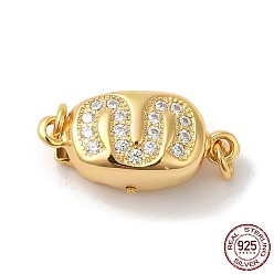 Real 18K Gold Plated Rack Plating 925 Sterling Silver Micro Pave Clear Cubic Zirconia Bayonet Clasps, Oval, with 925 Stamp, Real 18K Gold Plated, 16x7.5x6mm, Hole: 1.5mm