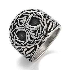 Античное Серебро 304 открытые кольца из нержавеющей стали, череп, античное серебро, внутренний диаметр: 19 мм