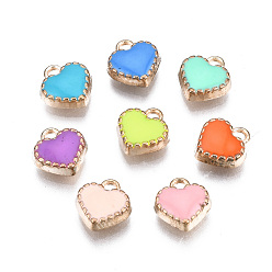 Mixed Color Alloy Enamel Charms, Heart, Light Gold, Mixed Color, 8x7.50x2.50mm, Hole: 1.5mm