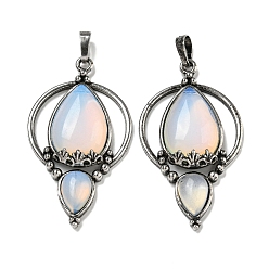 Opalite Colgantes Opalite, dijes en forma de lágrima de latón chapado en estante, plata antigua, sin plomo y cadmio, 49.5x28x7 mm, agujero: 8x5 mm