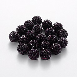 Фиолетовый Бусины с класс А стразами, pave disco бусины, cmолы и каолина, круглые, фиолетовые, 10 мм, отверстие : 1.5 мм